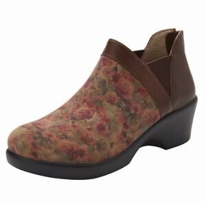 Alegria Natalee Cognac & Roses Leather Ankle Wedge Boots